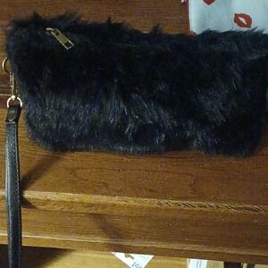 Black Faux Fur Clutch Bag